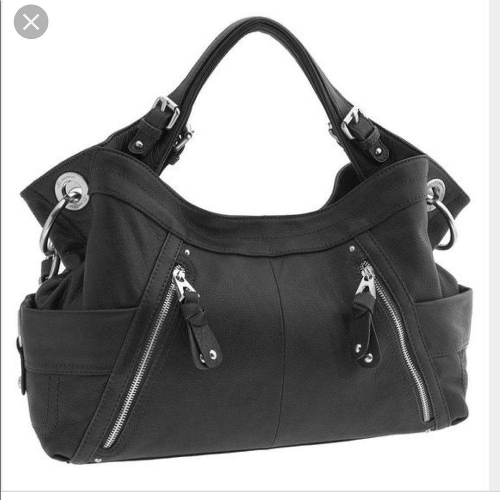 B. Makowsky Black Tote with Silver Accents